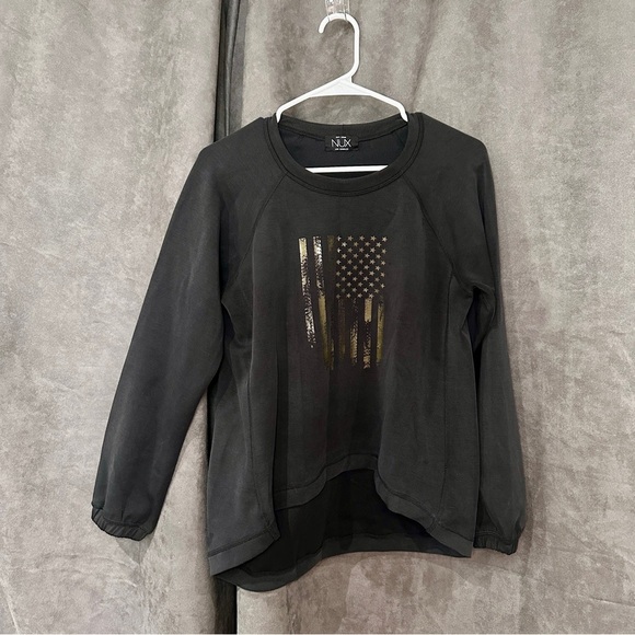 NUX Sleek Sweat Crew Modal-Blend Black/Gold Flag Streetwear M (Rare) Athleisure - Picture 8 of 12